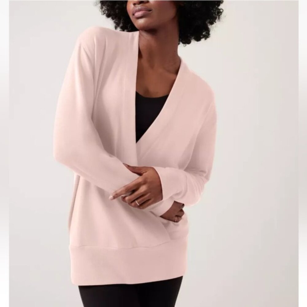 ATHLETA ORCHID PINK PURANA V-NECK WRAP SWEATSHIRT Size Small